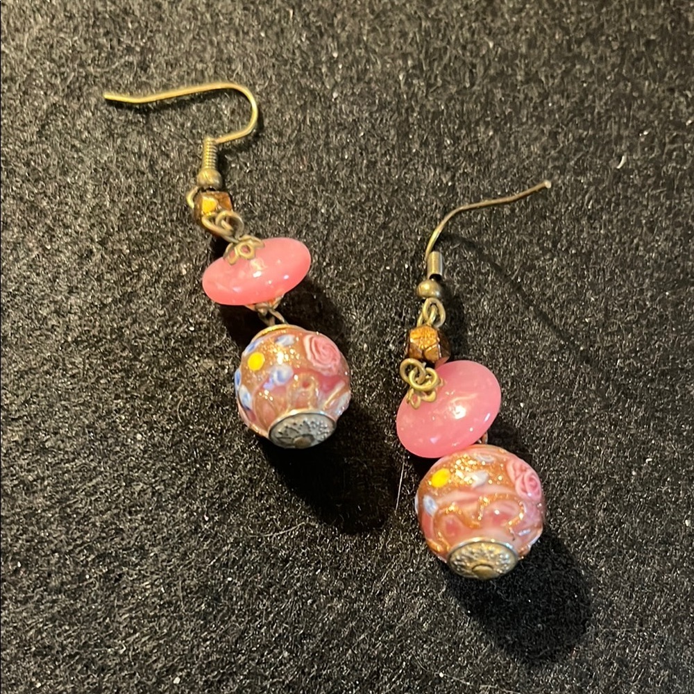 Pink and Gold Dangle Earrings